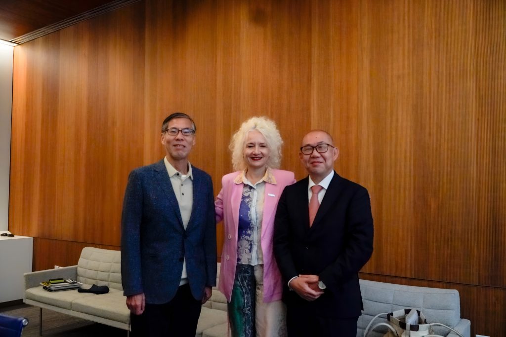 President Maric with delegates from Kyoto University (Koji Murota, Deputy Executive Director of Kyoto University and Director-General of the Office of Institutional Advancement and Communications; Hirofumi Seike, PhD, of the Office of Institutional Advancement and Communications)